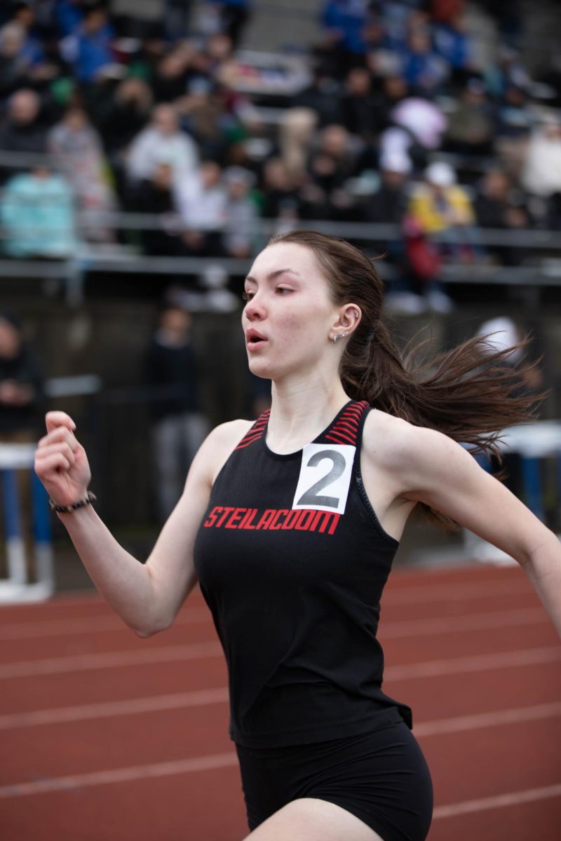 SHS senior Alivia Kehn competes in relays for the Sentinels. Kehn and her relay team took first during the April 11 meet against Fife.